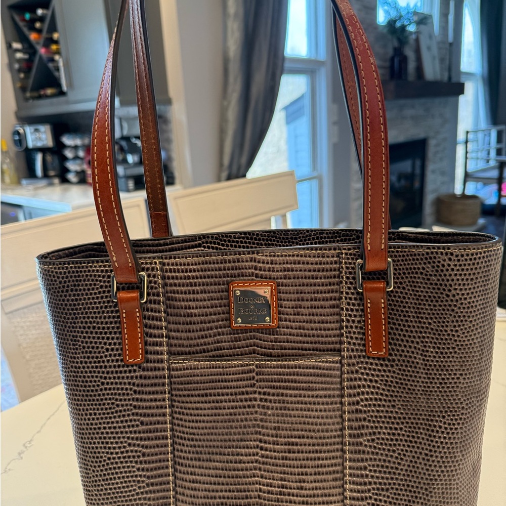 Dooney & Bourke Textured Brown Tote with Tan Handles